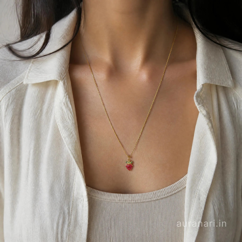 Dainty Strawberry Pendant Necklace