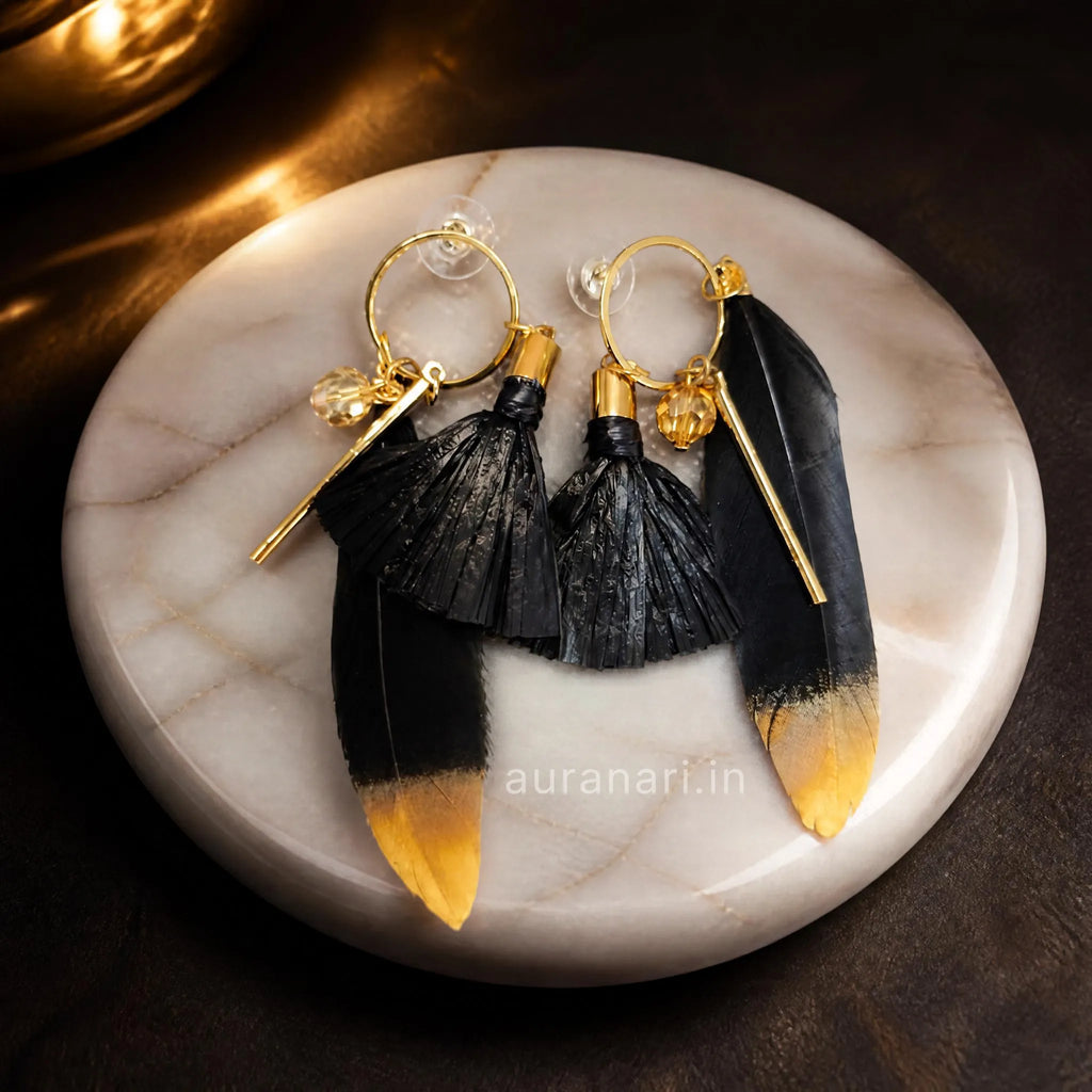 Trendy Black Feather Tassel Dangler Earrings