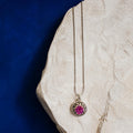 Vintage Circular Magenta Textured Pendant Necklace