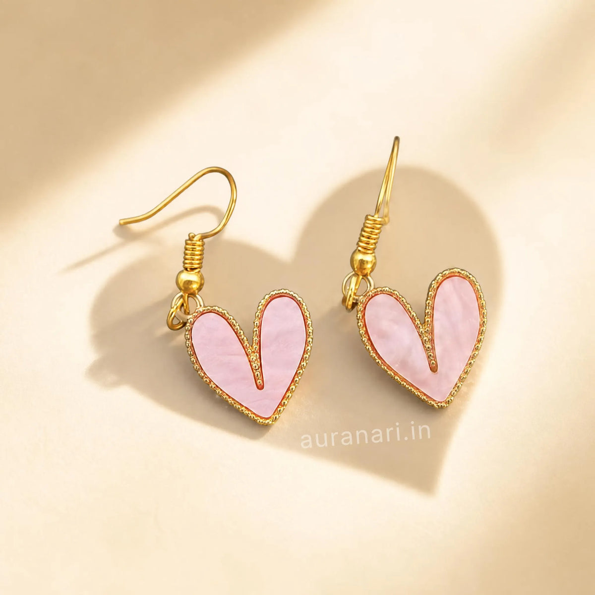 Cute Pastel Pink Enamel Heart Hook Earrings