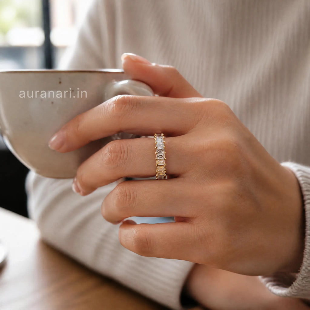 Sleek Geomatric Crystal Band Ring (Free Size)