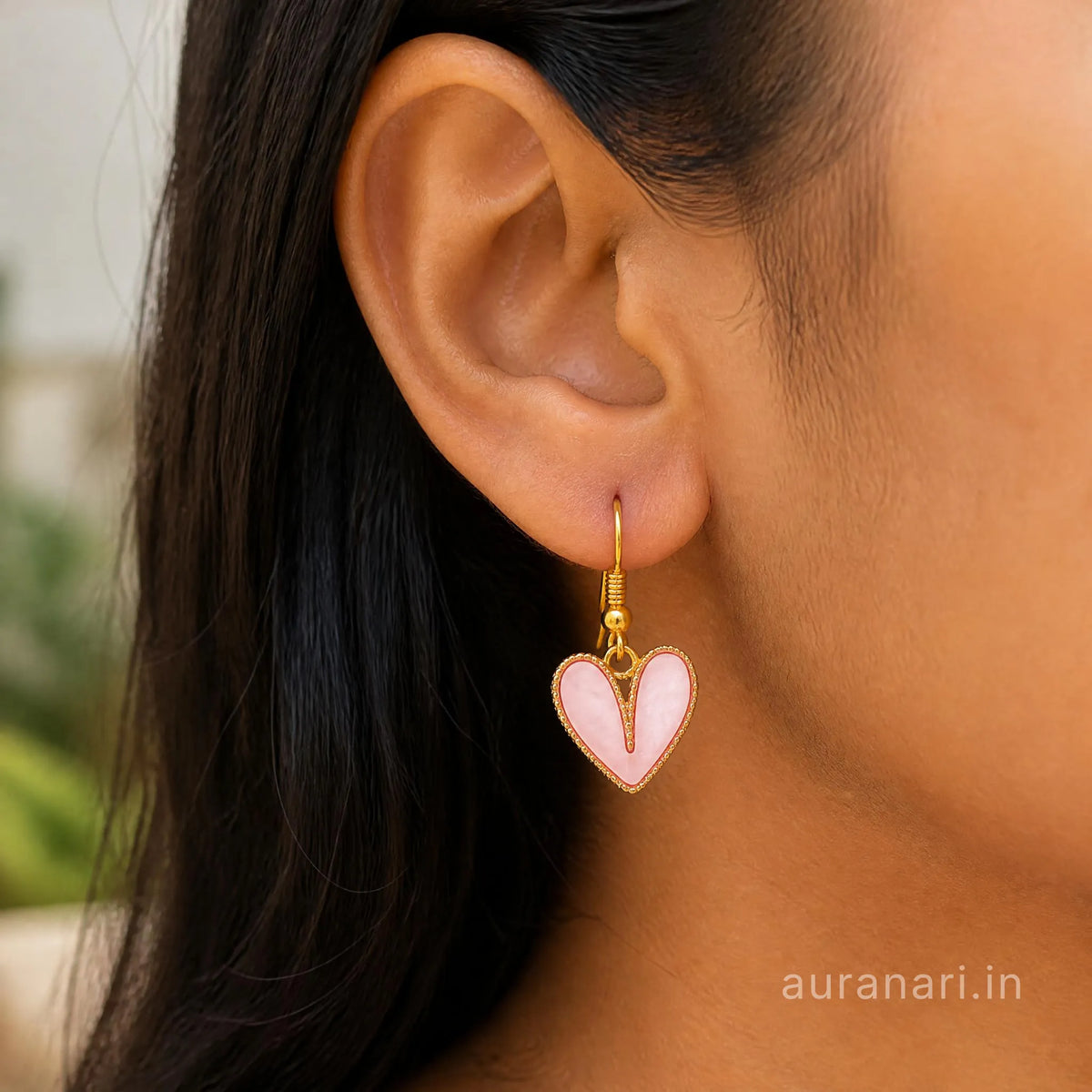 Cute Pastel Pink Enamel Heart Hook Earrings