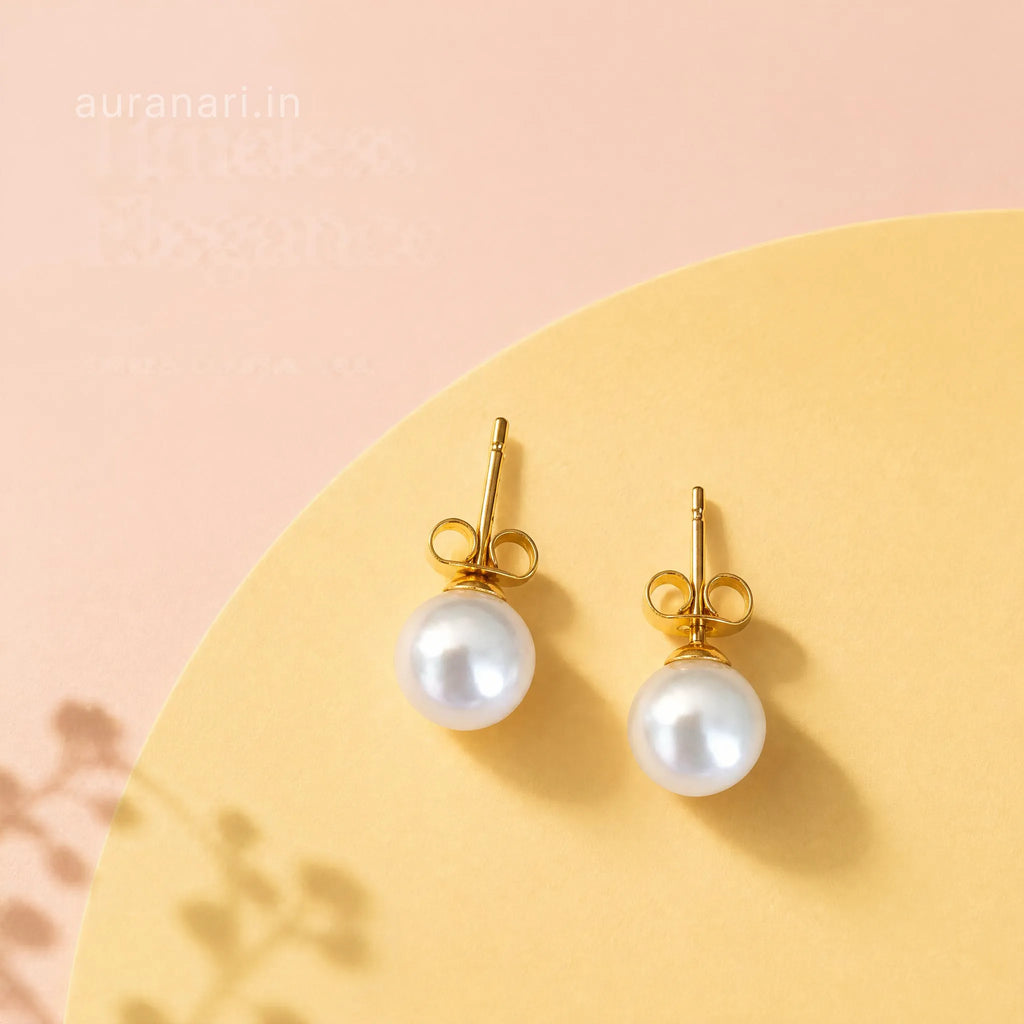 Minimalist Round Pearl Stud Earrings