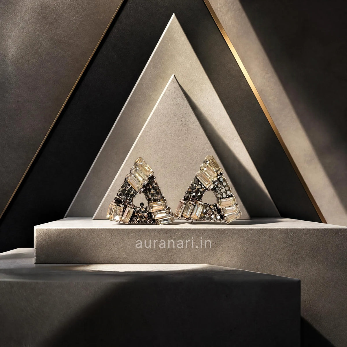 Edgy Black Geometric Triangle Stud Earrings