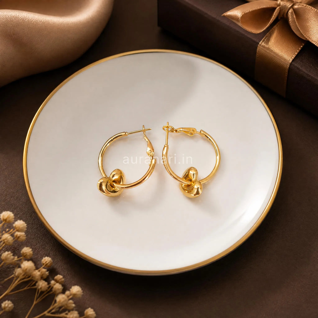 Abstract Geometric Heart Charm Hoop Earrings