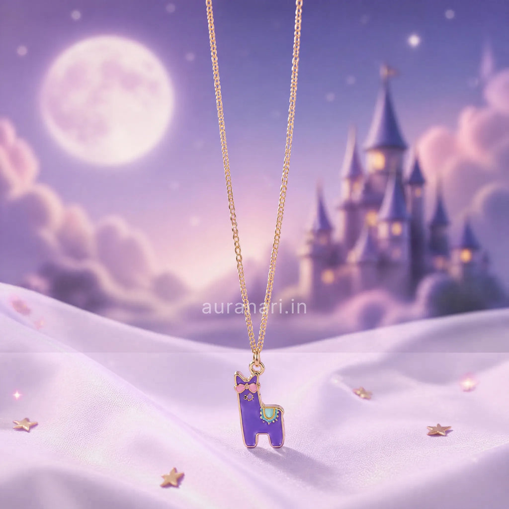 Quirky Purple Llama Pendant with Chain Necklace