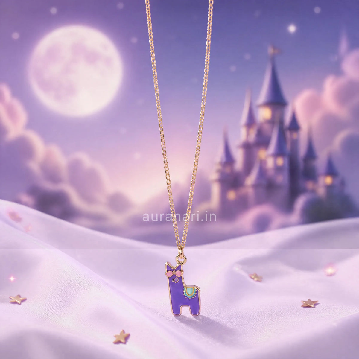 Quirky Purple Llama Pendant with Chain Necklace