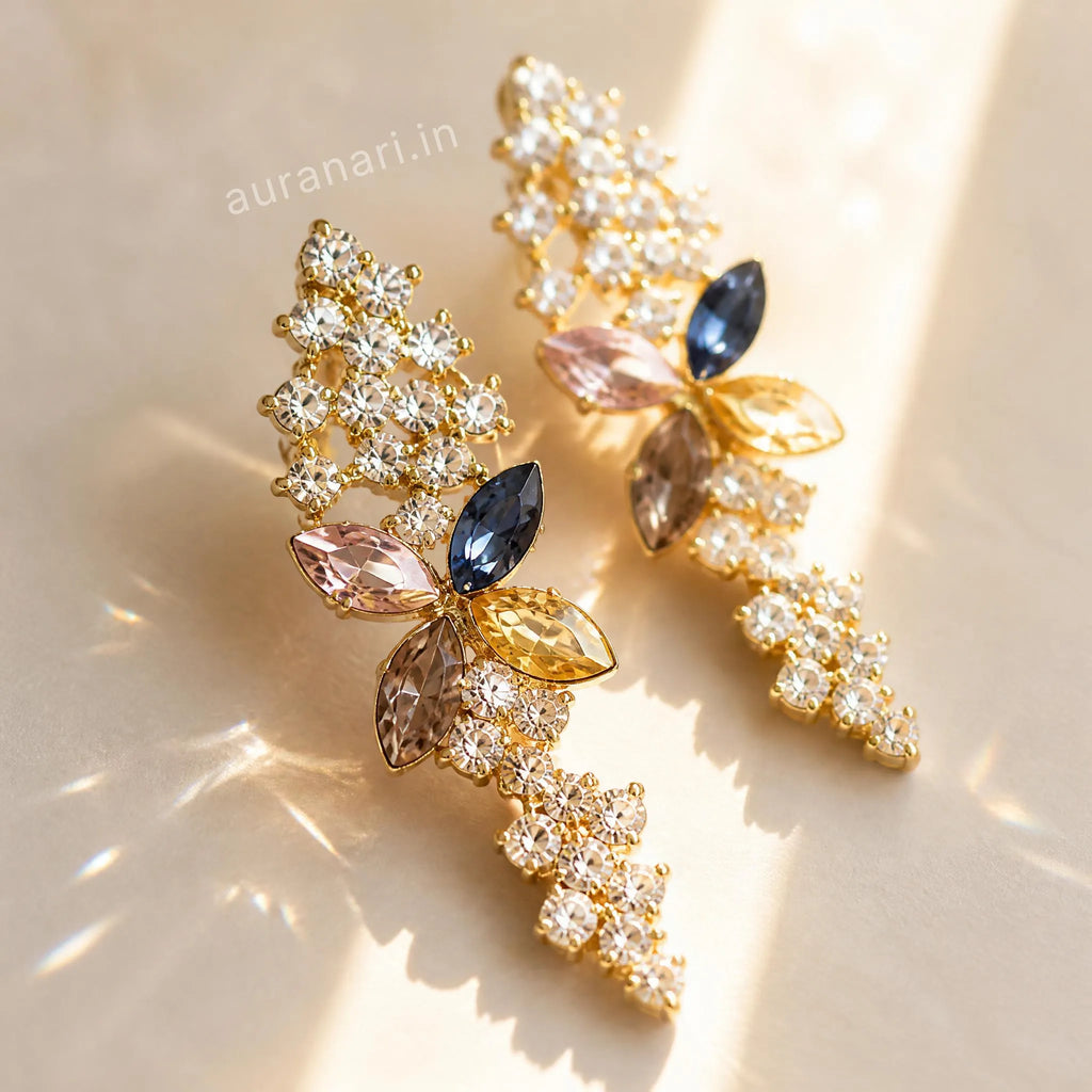 Pastel Floral Imitation Stones Dangler Earrings