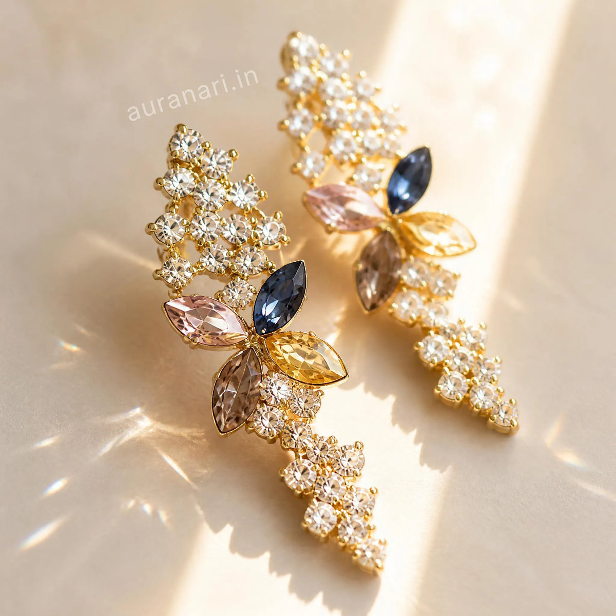 Pastel Floral Imitation Stones Dangler Earrings