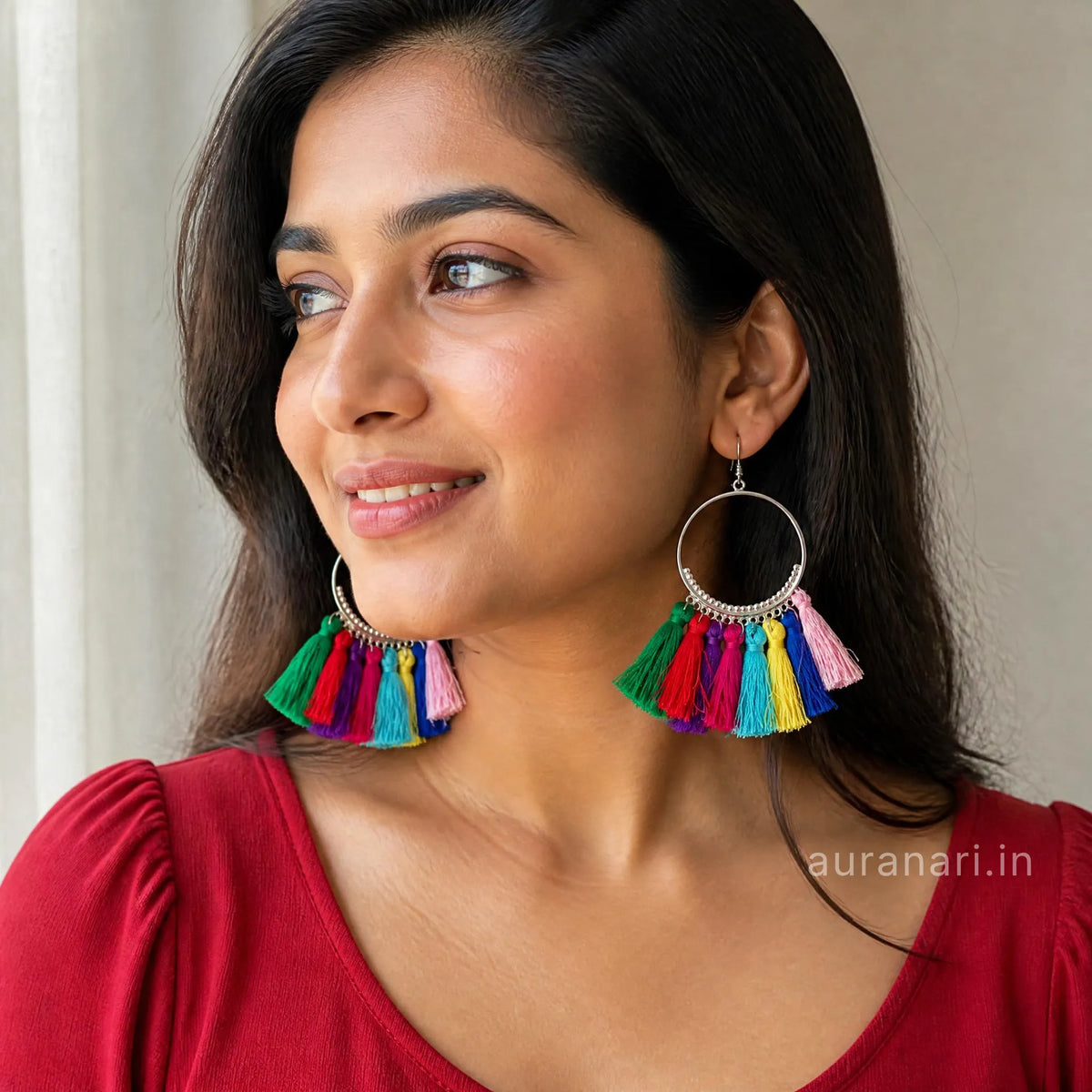 Multicolor Rainbow Tassel Dangler Earrings
