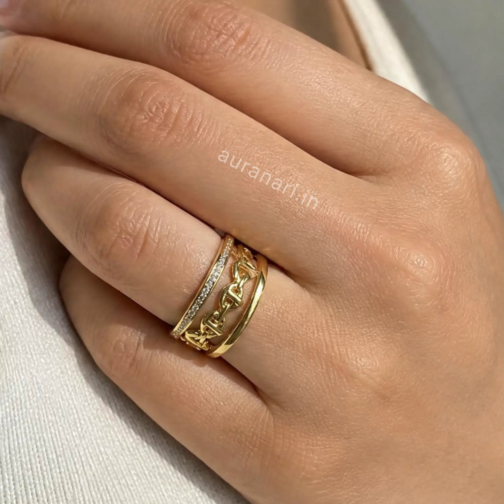 Triple-Layer Chain Link Ring (Free Size)