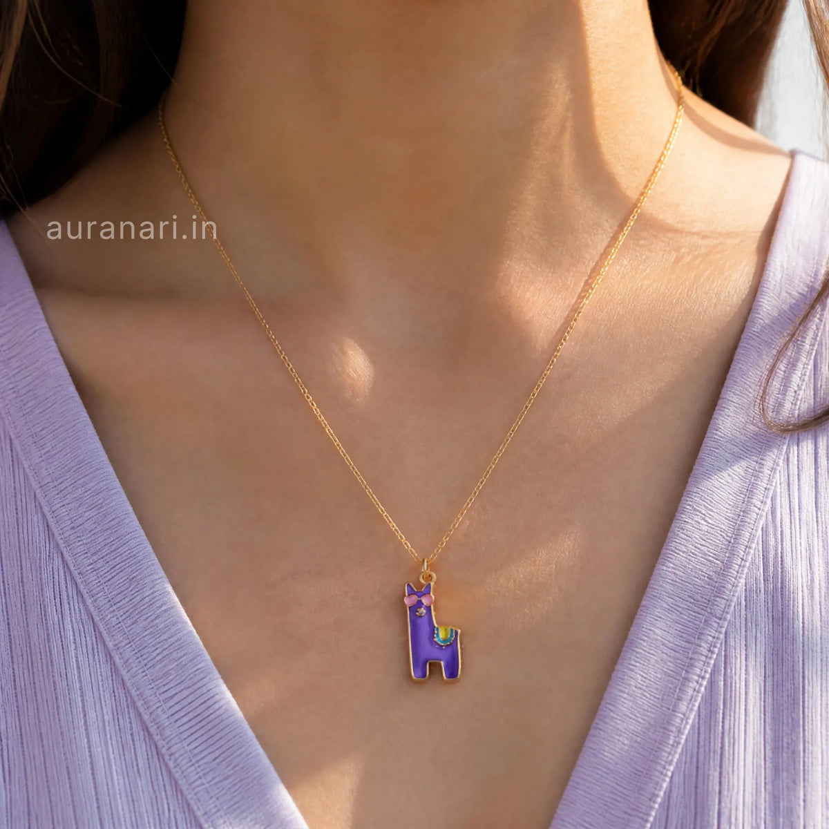 Quirky Purple Llama Pendant with Chain Necklace