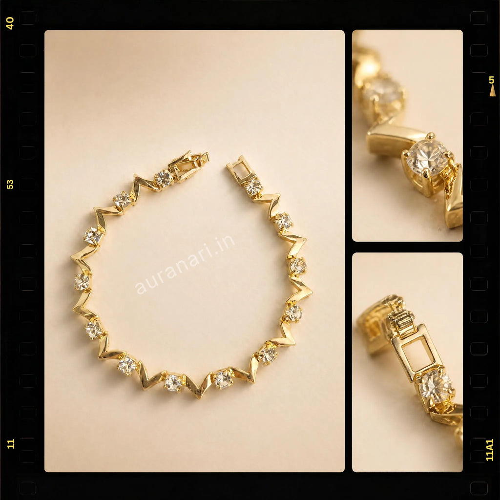Zig-Zag Crystal Chain Free Size Bracelet