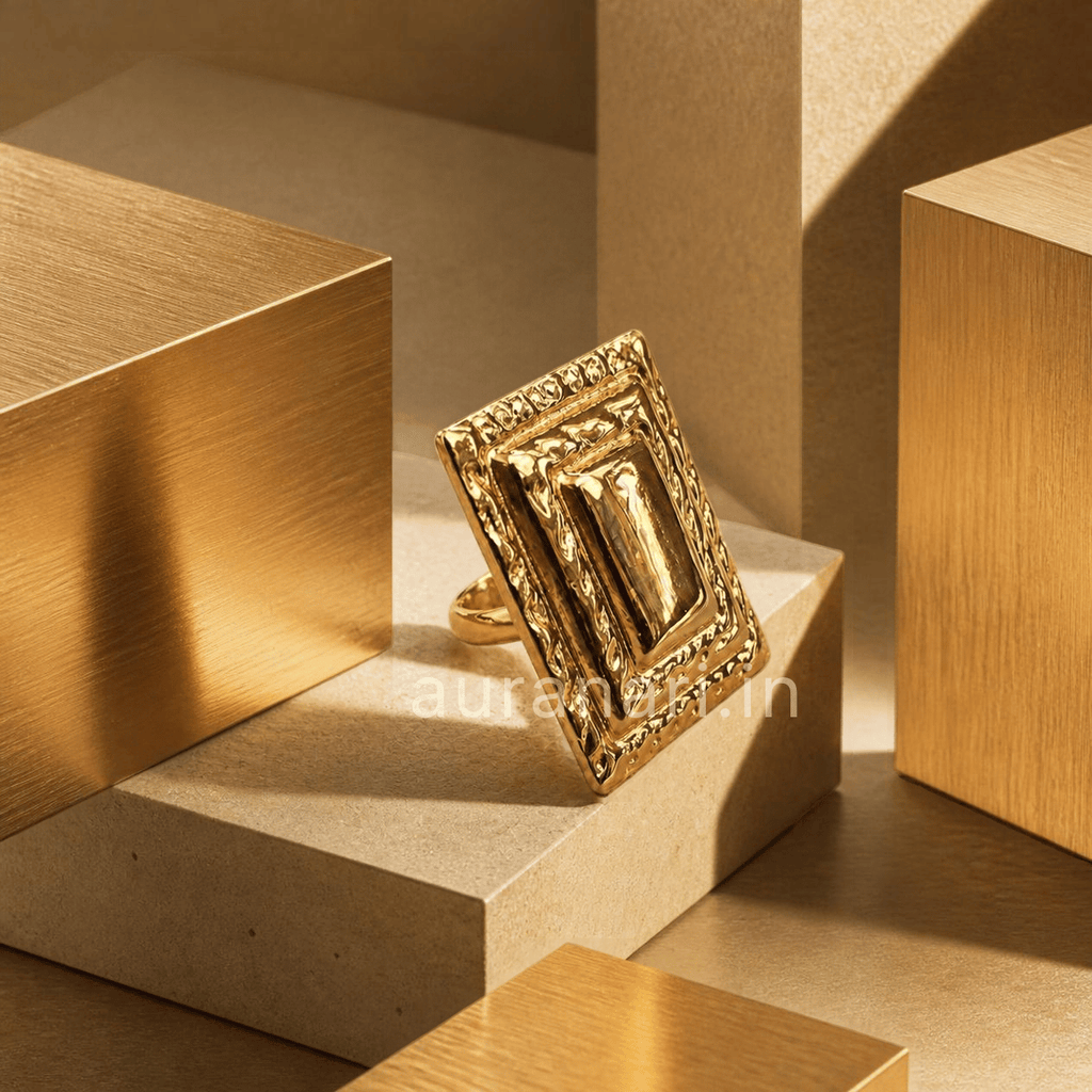 Bold Geometric Rectangle Statement Adjustable Ring