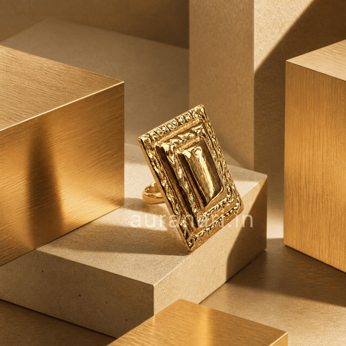 Bold Geometric Rectangle Statement Adjustable Ring