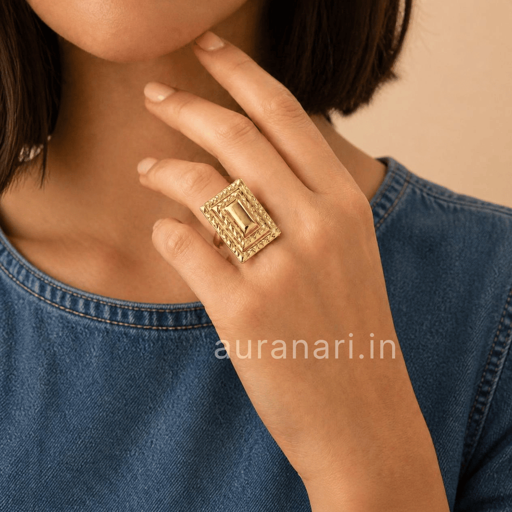 Bold Geometric Rectangle Statement Adjustable Ring