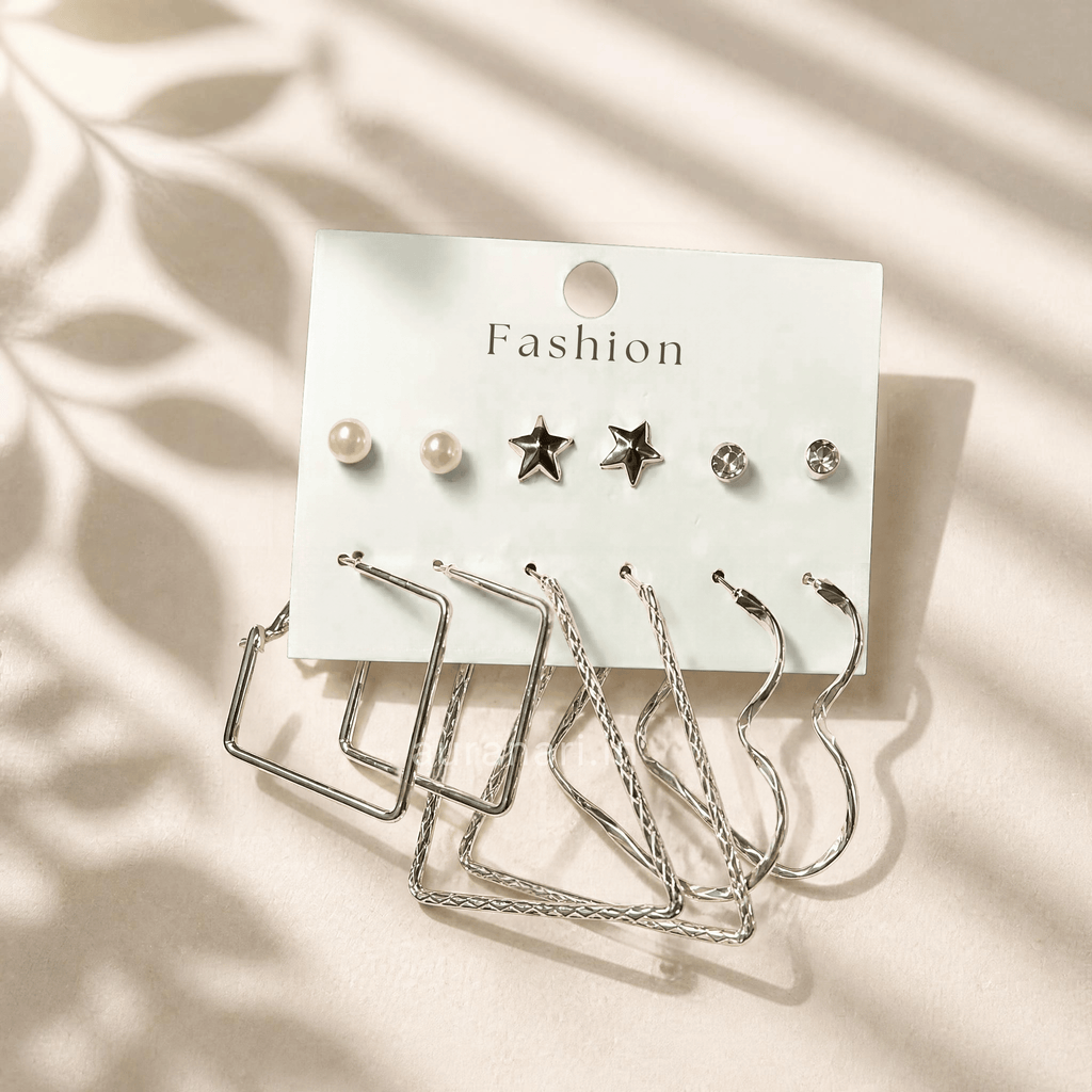 Chic Silver Geometric Hoop and Minimalist Stud Earrings Combo