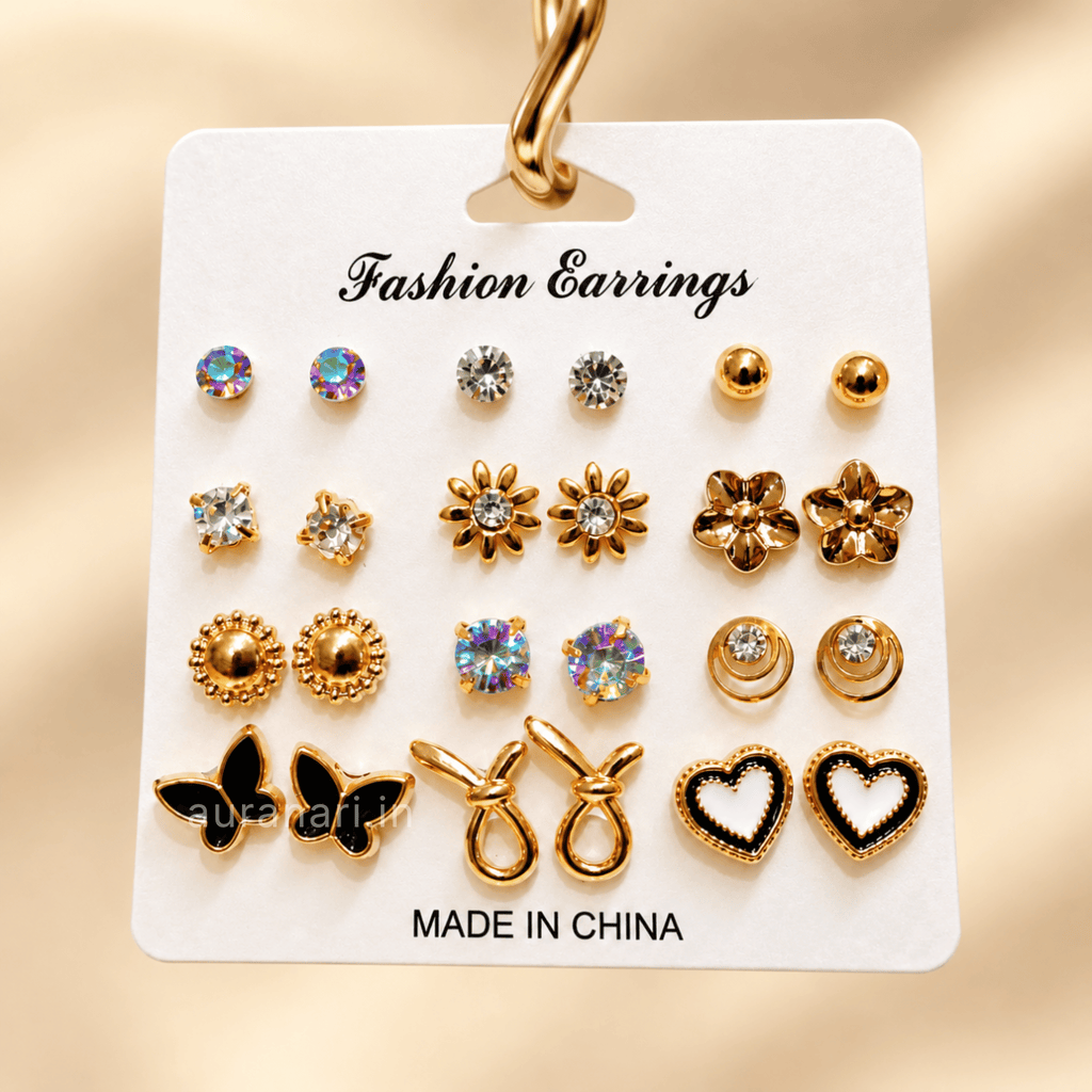 Cute and Trendy Multi-Shape Daily Wear Stud Earrings Combo