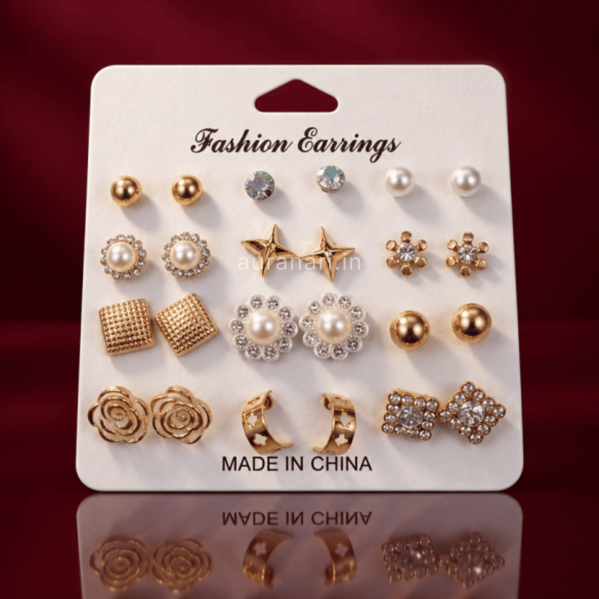 Elegant Faux Pearl and Metallic Geometric Stud Earrings Combo