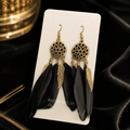 Black Dreamcatcher Feather Dangler Hook Earrings