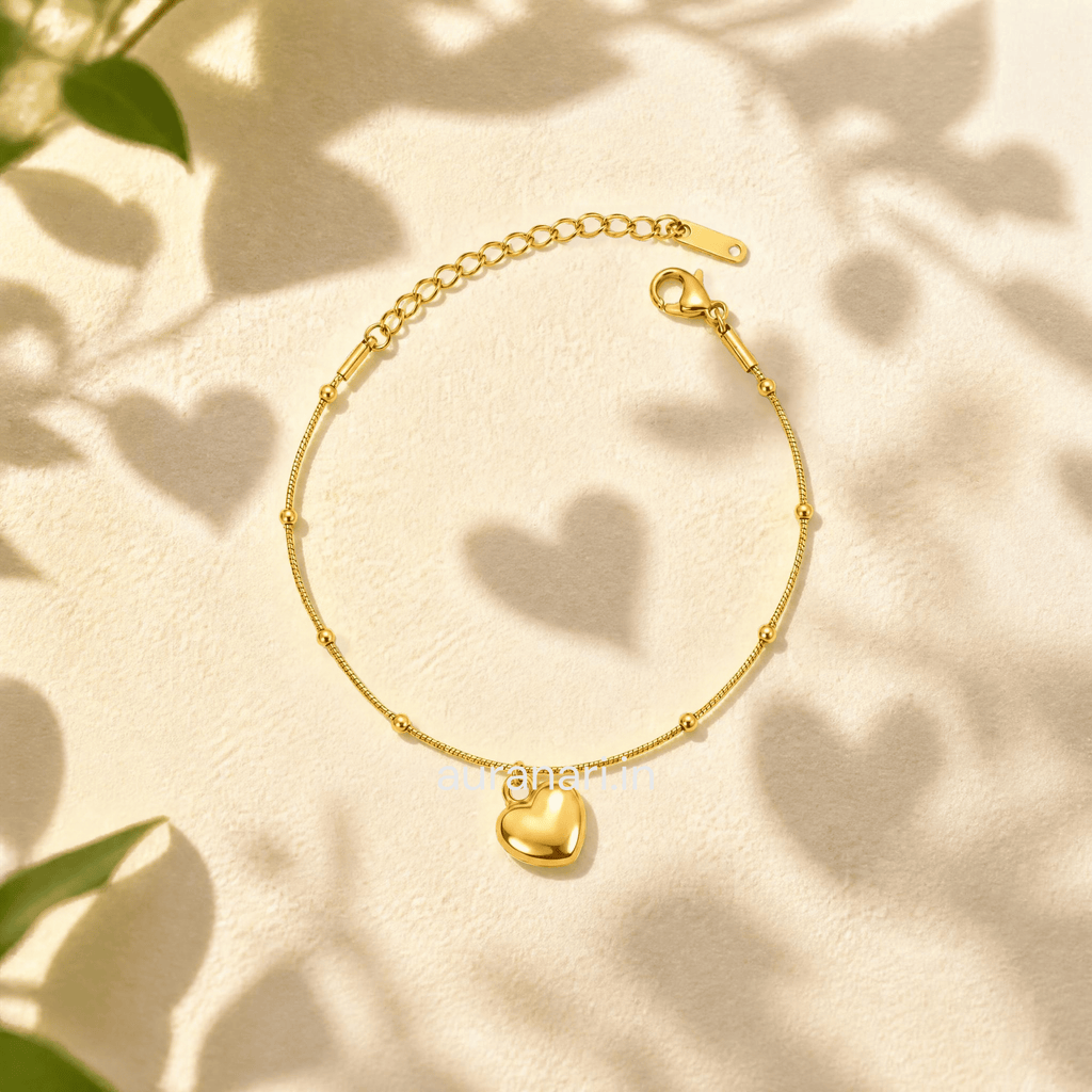 Minimalist Heart Charm Snake Chain Anti Tarnish Adjustable Bracelet