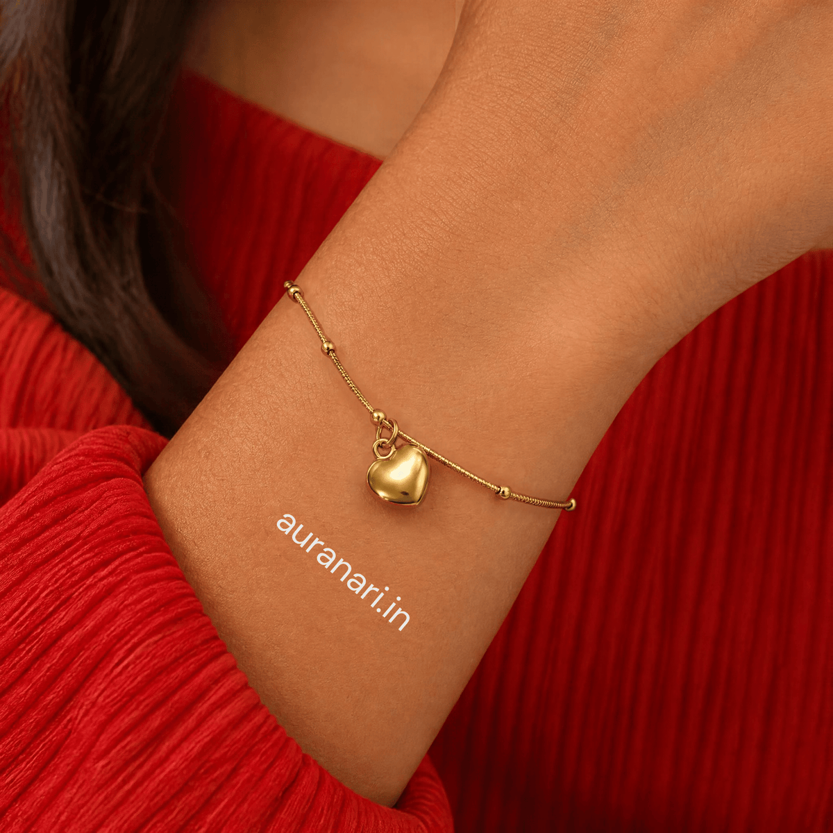 Minimalist Heart Charm Snake Chain Anti Tarnish Adjustable Bracelet