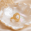 Vintage Textured Heart Adjustable Ring with Center Pearl