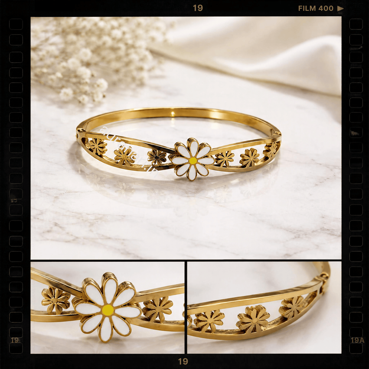 White Daisy Flower Anti Tarnish Adjustable Bracelet